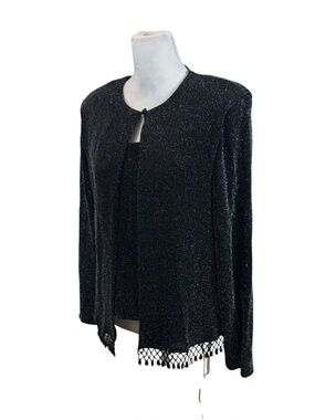 Vintage Xscape Black and Silver Jacket and Tank Top Set Size Large